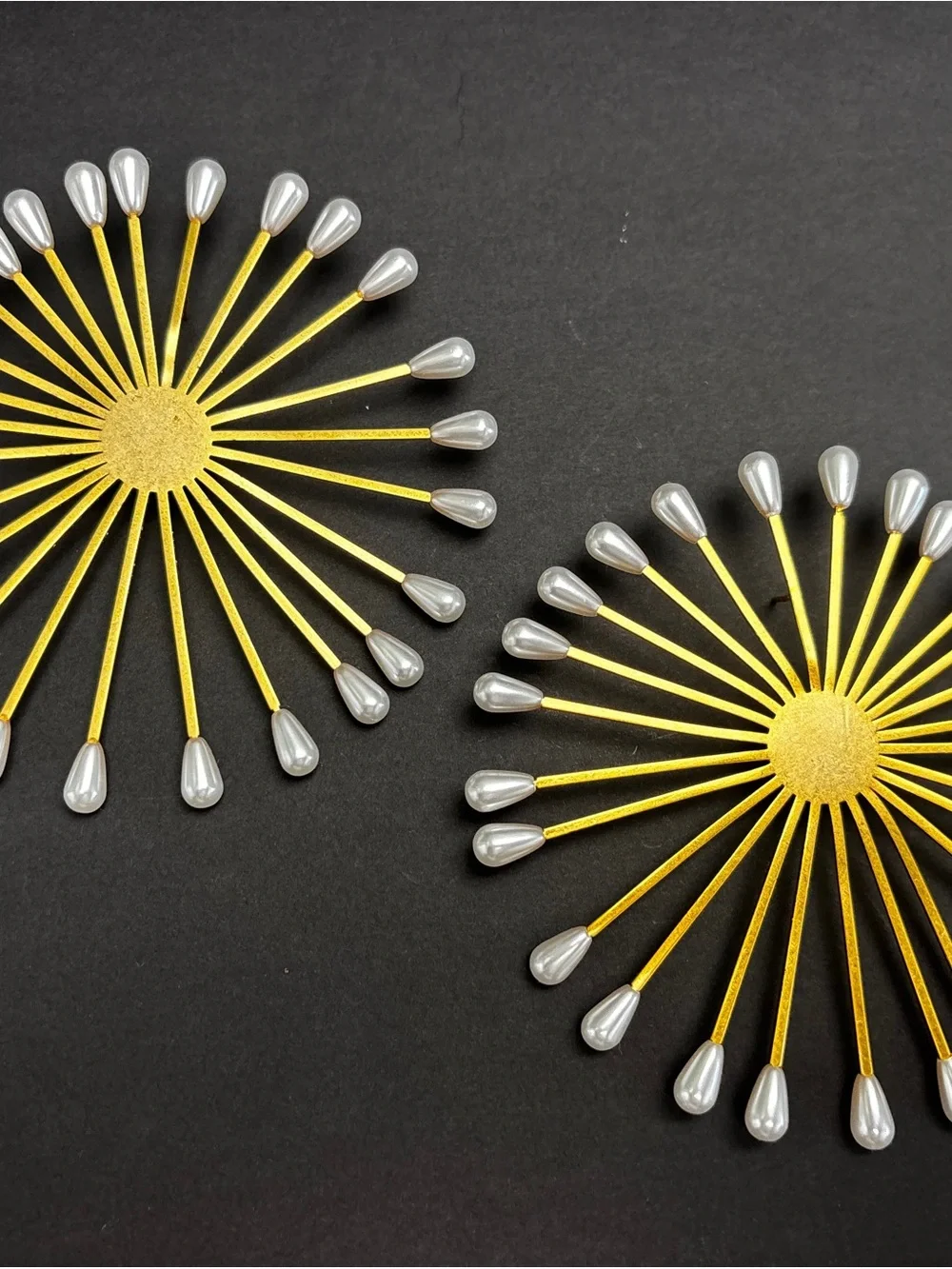 Jira Golden Sunburst Earrings with Silver Pearl Tips